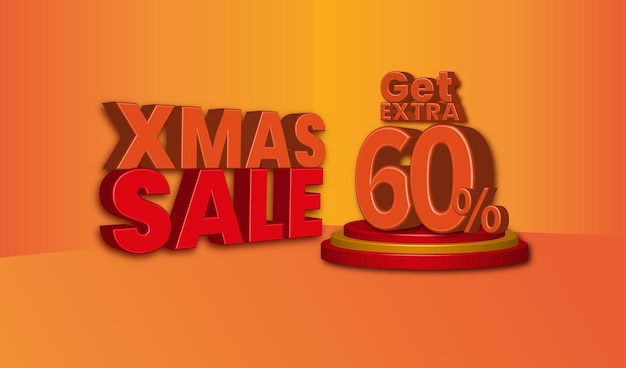 Oferta de venda de natal em texto 3d com 60% de desconto