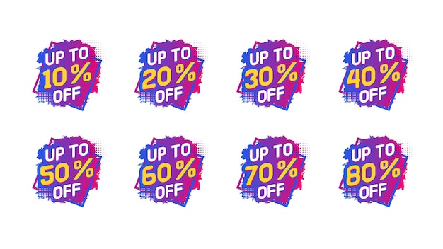 Oferta especial colorida e coleção de etiquetas de desconto para venda de promoção