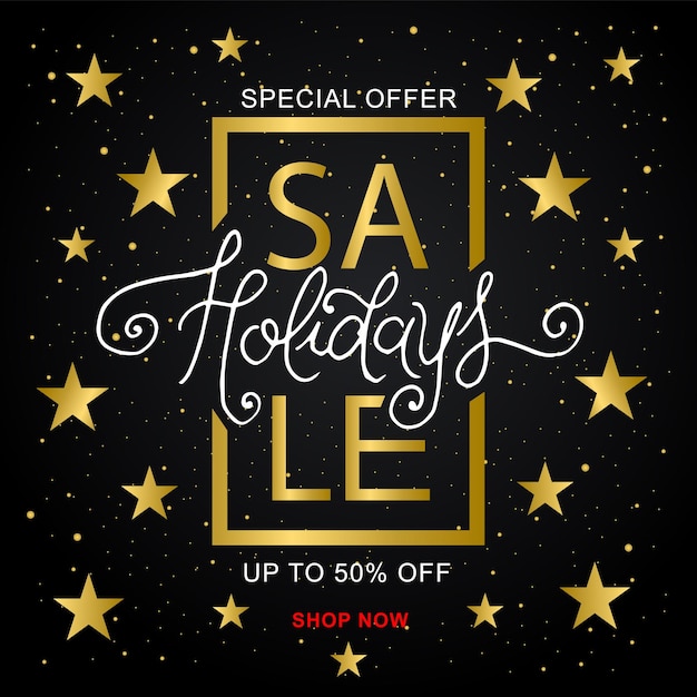 Oferta especial de venda de feriados até 50 de desconto na loja agora para banner de aplicativo da web