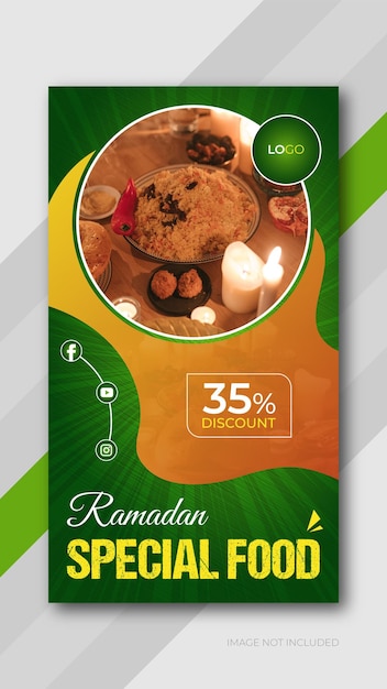 Oferta especial do ramadã menu de comida de restaurante instagram ou design de modelo de histórias do facebook