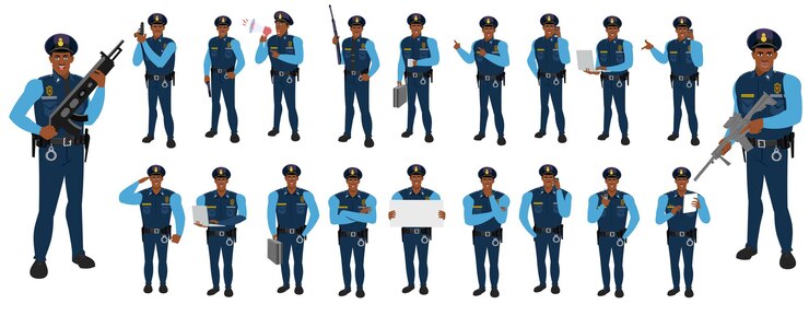 Oficiais de polícia em poses
