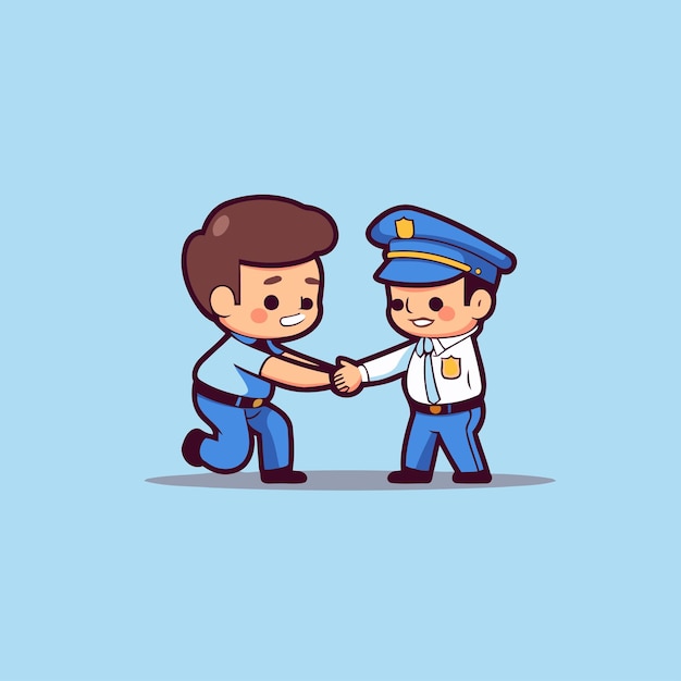 Vetor oficial de polícia e oficial de polícia apertando as mãos ilustração vetorial de desenho animado