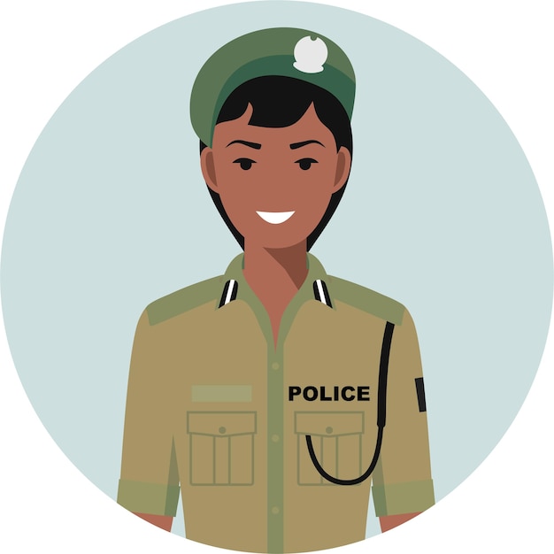 Vetor oficial policial militar africana em uniforme tradicional caracter avatar icon em estilo plano