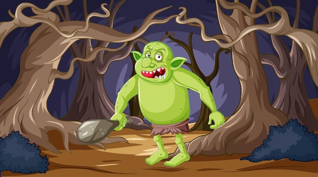 Ogre travesso numa floresta assustadora