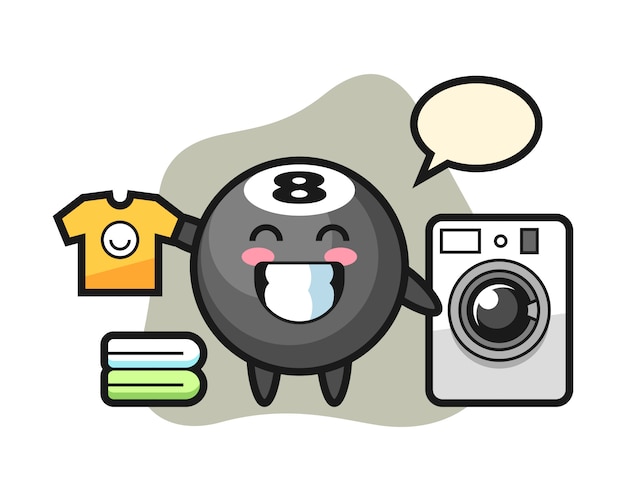 Oito bola cartoon de bilhar com máquina de lavar roupa