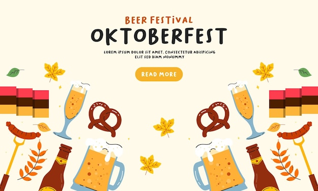 Oktoberfest banner fundo cerveja festival plana mão desenhada ilustração
