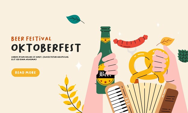 Oktoberfest banner fundo cerveja festival plana mão desenhada ilustração