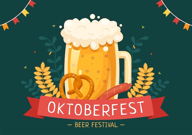 Oktoberfest beer festival cartoon ilustração em alemão tradicional em design de plano de fundo estilo simples