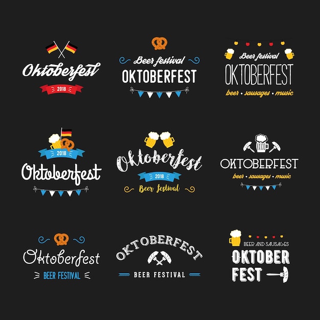 Vetor oktoberfest cerveja festival rotulação tipografia conjunto