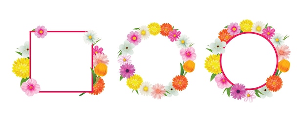 Olá cartão de saudação de moldura de círculo de primavera e decoração de flores