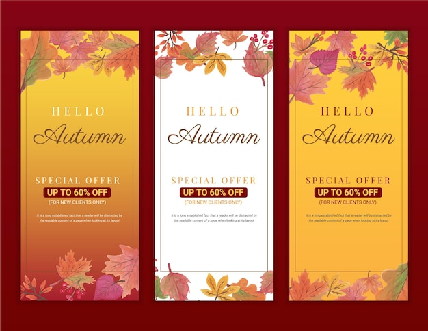 Olá design de aquarela de banner de vendas de oferta de outono