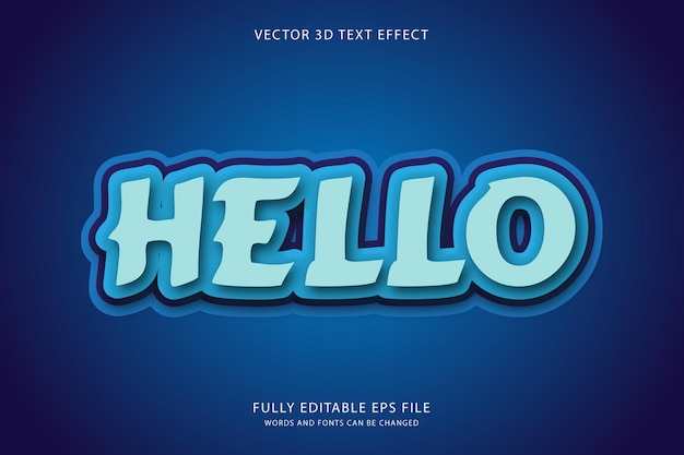 Olá efeito de texto vetorial 3d totalmente editável de alta qualidade