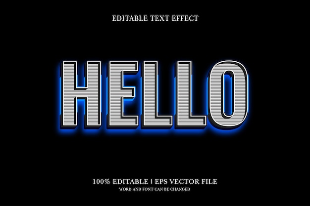 Olá fundo de luz azul efeito de texto editável modelo de texto 3D