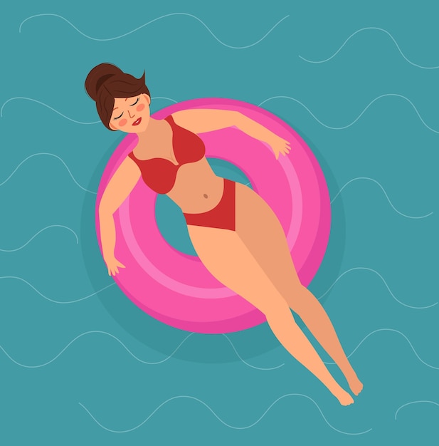 Olá, garota de verão em um ringue de natação, nada no mar ou na piscina. Ilustração das férias de verão. Ilustração vetorial.