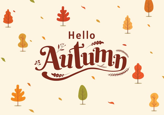 Olá, outono, dia de ação de graças, outono, tipografia, desenho de caligrafia, ilustração vetorial