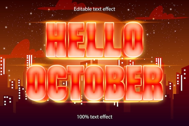 Olá, outubro editável efeito de texto estilo retro