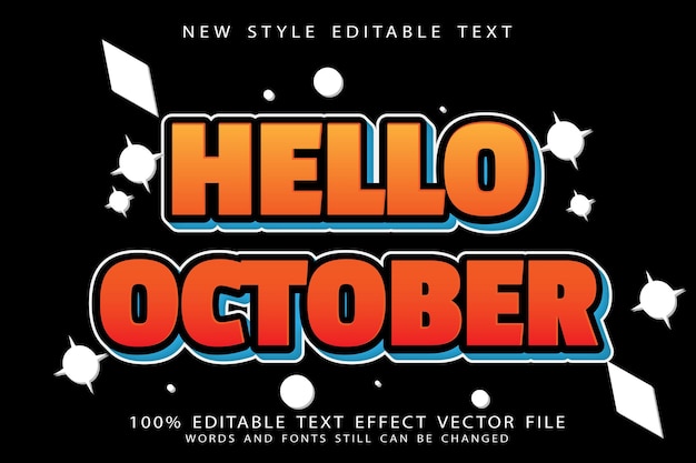 Olá, outubro, efeito de texto editável em relevo estilo moderno