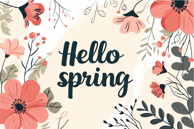olá primavera olá primavera letras ilustração vetorial com flores