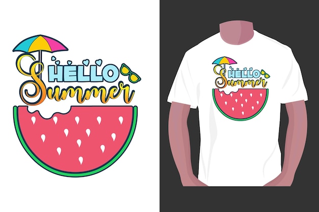 Olá verão design de camiseta de ilustração de tipografia de verão e férias