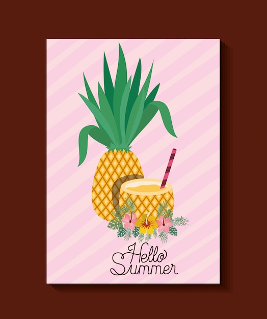 Olá verão e design de cartão de férias