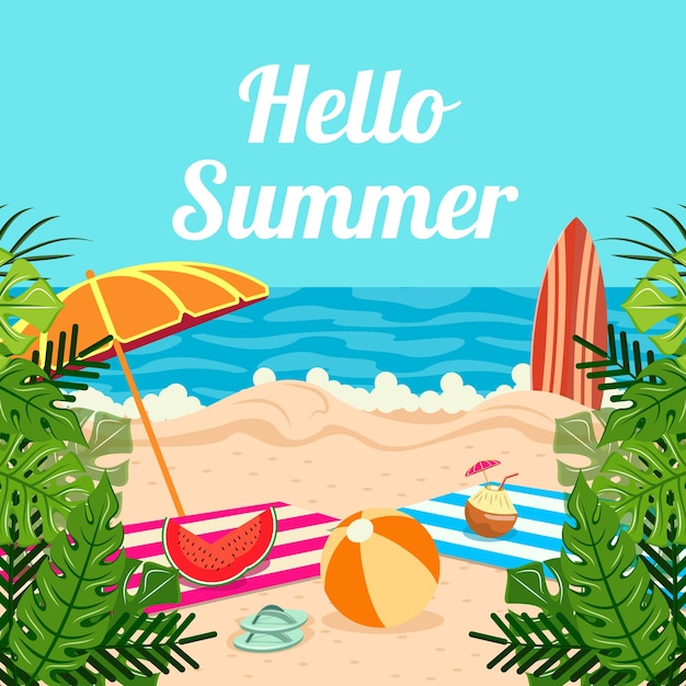 Olá verão no paraíso com surf