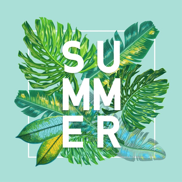 Olá Verão Tropical Design com folhas de palmeira