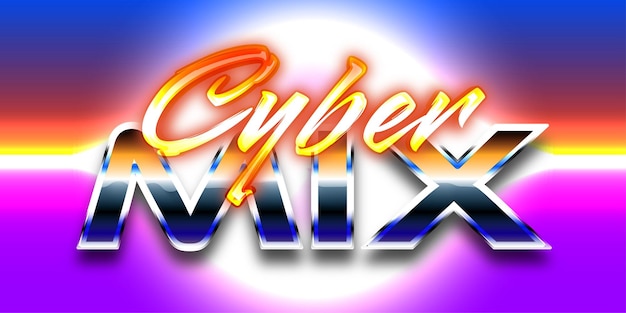 Vetor old school 80s cyber mix retro futurista efeito de texto editável metálico brilhante para cartaz de folheto moderno e promoção de modelo de banner