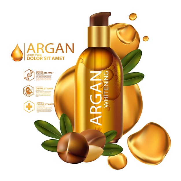 Óleo de argan soro e conceito de fundo cosmético para cuidados com a pele