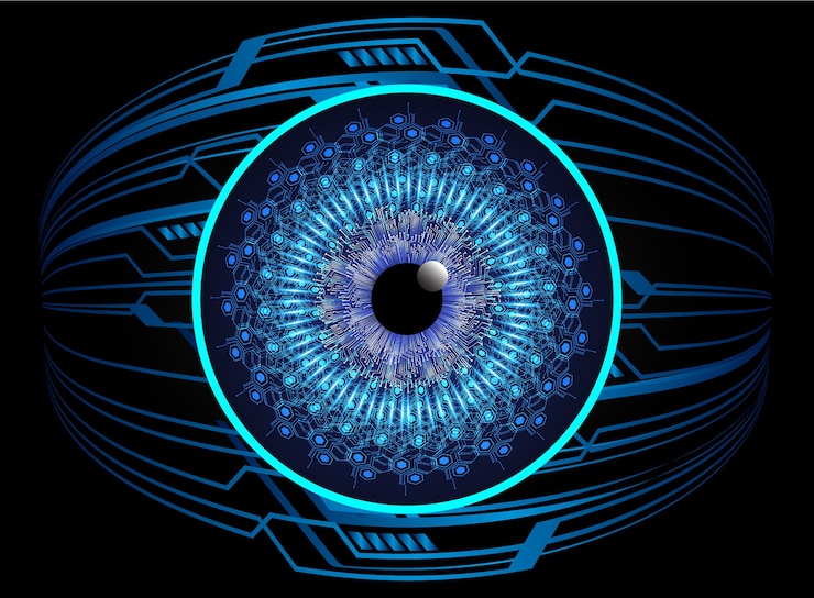 Vetor olho azul cyber tecnologia futura conceito fundo