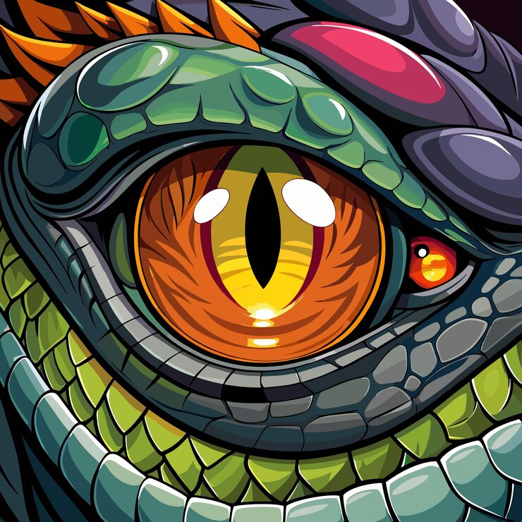 Vetor olho de réptil dragão em close-up