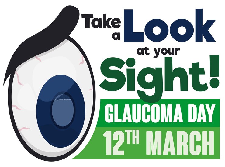 Vetor olho doente promovendo a consciência no dia mundial do glaucoma em estilo de desenho animado e mensagem de conscientização