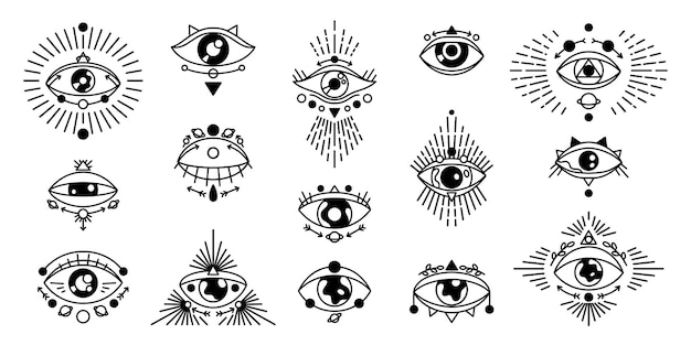 Olho maligno resumo magia olhos humanos símbolo doodle magia bruxaria amuleto vector tatuagem espiritual