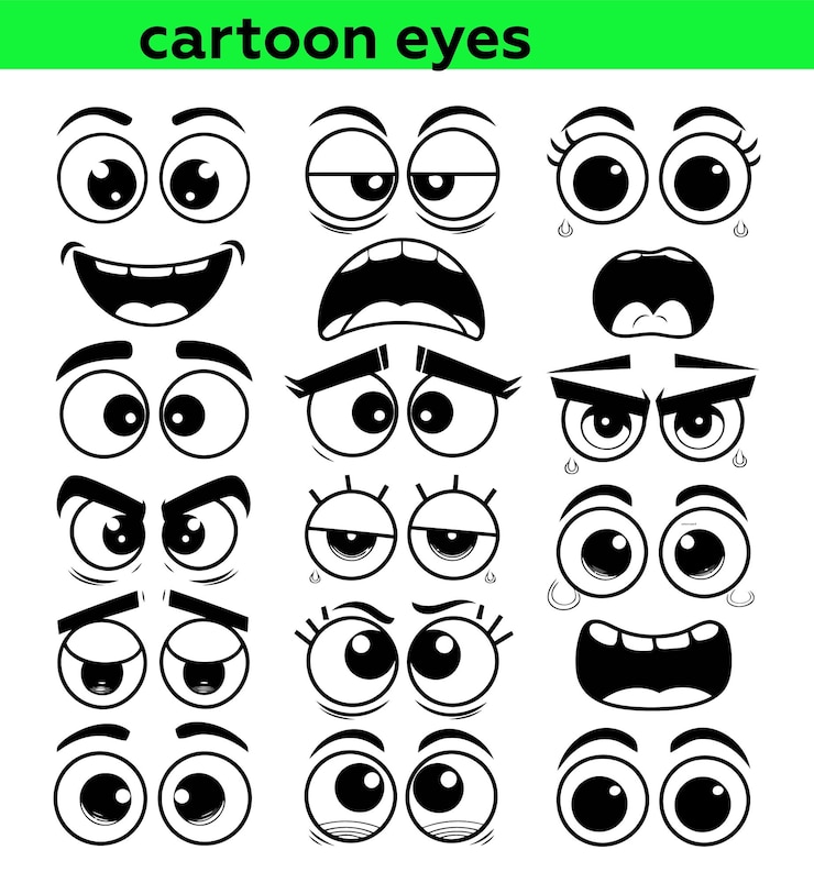 Vetor olhos de desenho animado com diferentes expressões e emoções para design e ilustração