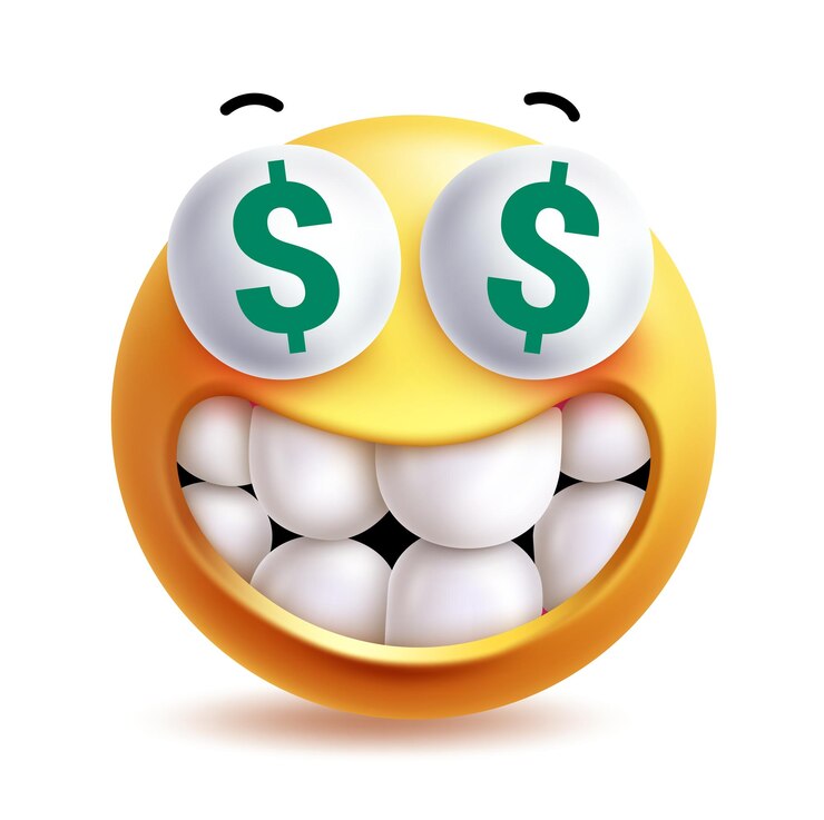Vetor olhos de dólar emoji clipart personagem 3d emoji dinheiro riqueza sucesso alegria e felicidade