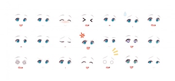 Olhos Azuis Das Emo??es De Meninas Do Manga Do Anime Ilustração do Vetor -  Ilustração de emoticon, feliz: 148813357