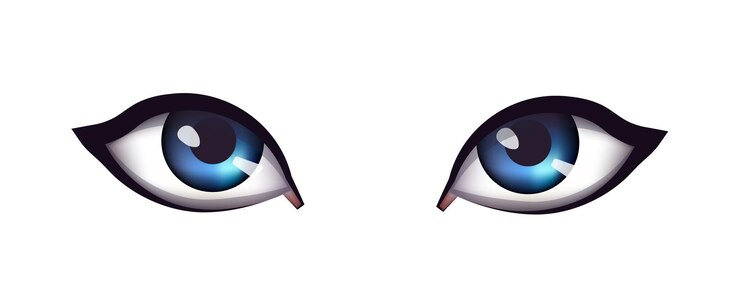 Vetor olhos de garotas azuis de desenho romântico com luz refletida