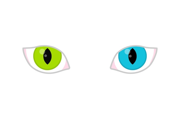 Vetor olhos de gato azuis e verdes em ilustração vetorial plana de fundo branco