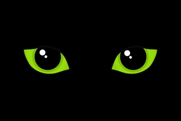 Olhos de gato verdes no escuro pupilas de gato dilatadas ilustração vetorial de desenho animado