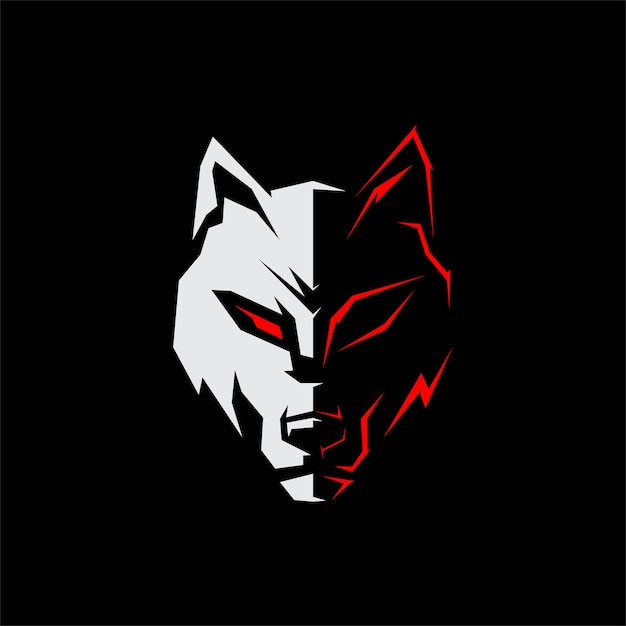 olhos de jogo de logotipo de lobo simples vetor branco e vermelho afiado