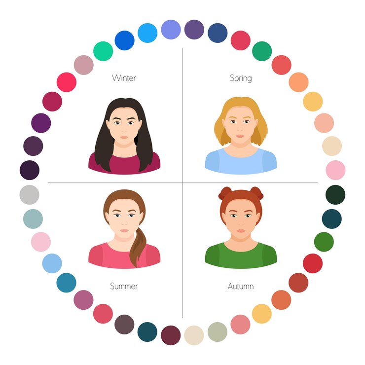 Vetor olhos de pele sazonais e tipos de cabelo paleta infográfica com as melhores cores
