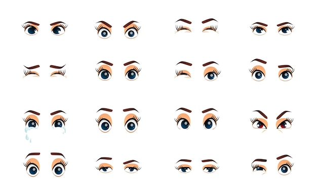 Olhos femininos dos desenhos animados ilustração olhos coloridos do close up do vetor