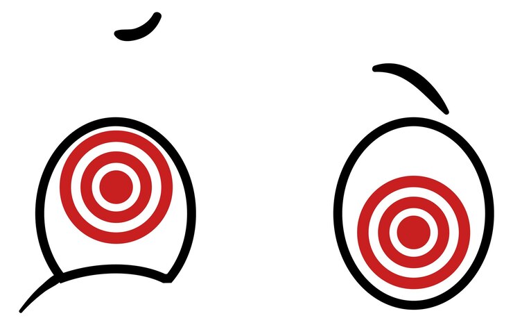 Vetor olhos loucos com círculos concêntricos vermelhos hipnóticos ícone de quadrinhos