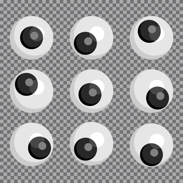 Vetor olhos móveis de plástico para brinquedos, bonecas. conjunto de desenhos animados de vetor de globos oculares isolado em um fundo transparente.