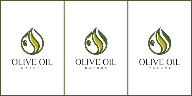 Vetor olive icon ilustração vetorial design, conjunto de logotipo de azeite e design de cartão para negócios. gota de azeite de oliva extra virgem, rótulo de conjunto de vetor com ramo de oliveira,