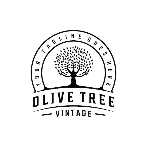 Olive tree logo vector vintage ilustração template icon design com tipografia distintiva conceito