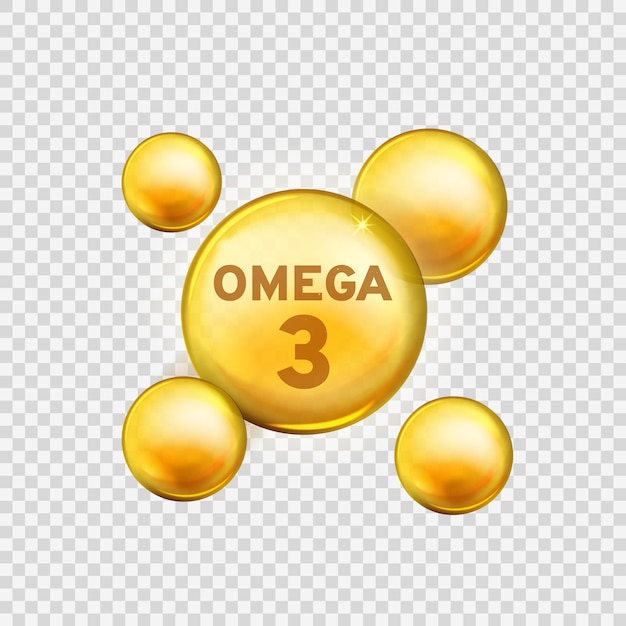 Omega 3. Gota de vitamina, cápsula de óleo de peixe, nutrição orgânica com essência de ouro.