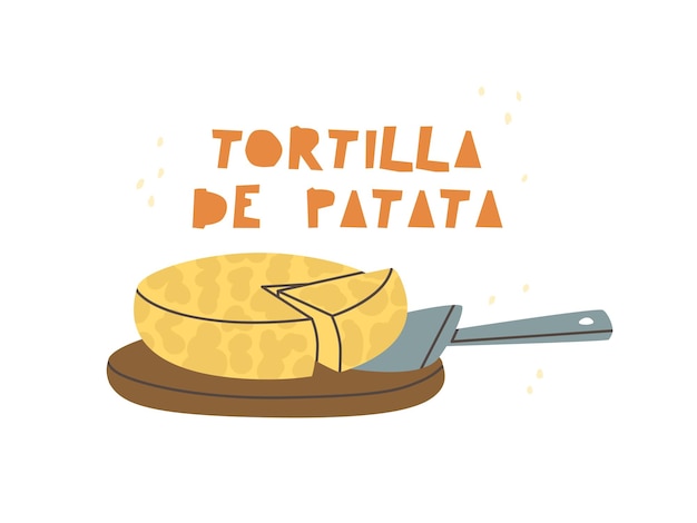 Omelete de batata espanhola isolado no fundo branco comida típica espanhola ilustração vetorial