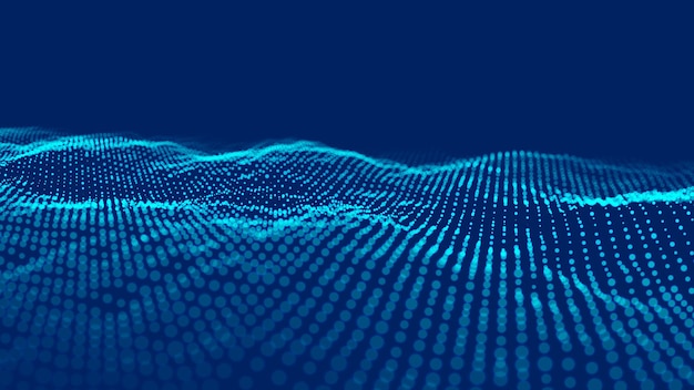 Onda abstrata com pontos em movimento Fluxo de partículas Ilustração vetorial de tecnologia cibernética