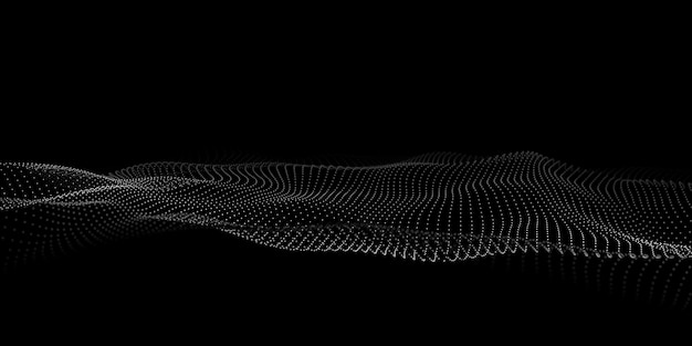 Onda abstrata fundo escuro com pontos big data 3d wave