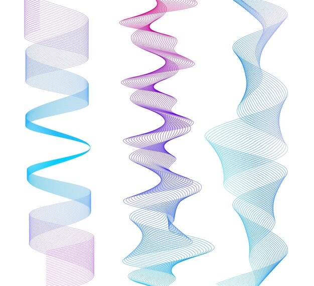 Onda das muitas linhas coloridas listras onduladas abstratas em um fundo branco isolado arte de linha criativa ilustração vetorial eps 10 elementos de design criados usando a ferramenta blend fita lisa curva